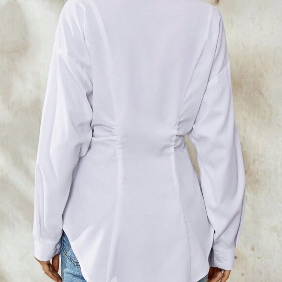 White Casual Women's Elegant Long Sleeve Vacation Shirt - Picture 2 of 6